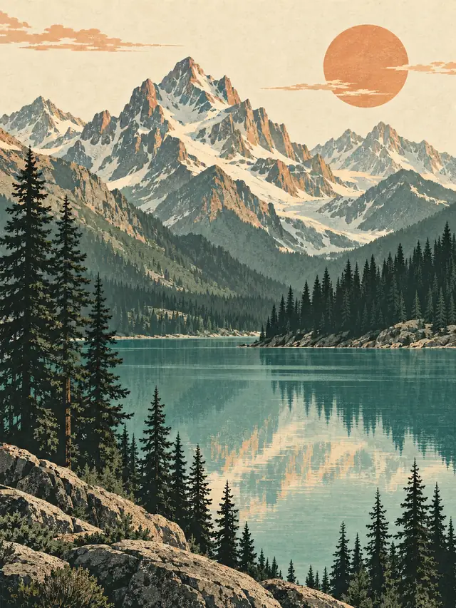 Orijinal alp gölü manzara block poster eseri