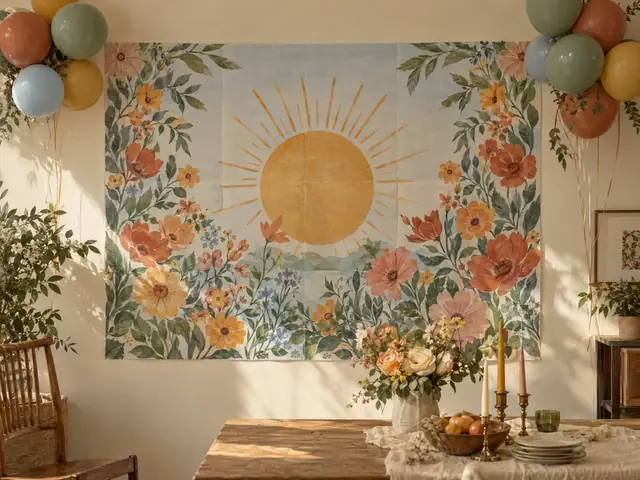 Çiçekli mozaikli block poster arka planlı kutlama düzeni